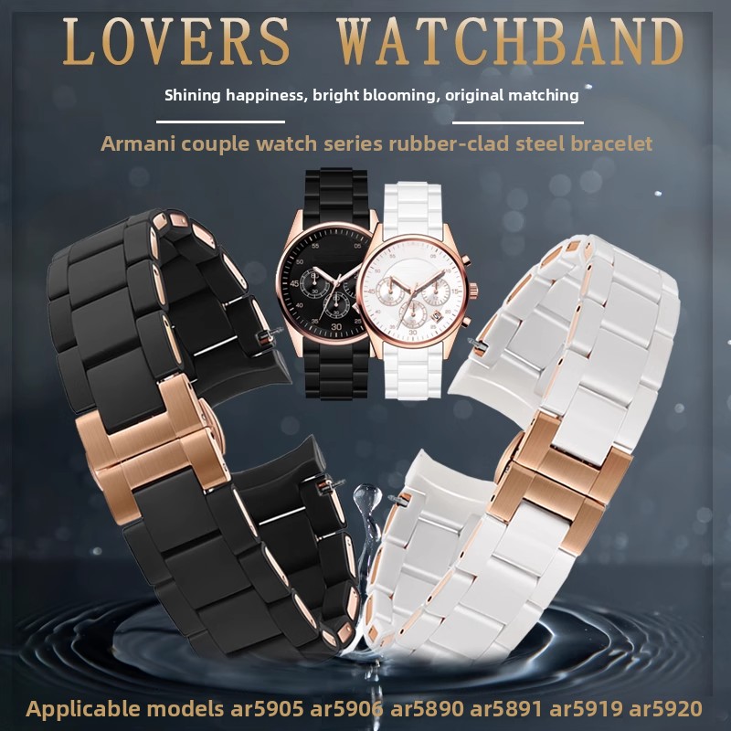 Men'S Accessories Armani - Gelang Jam Baja Berlapis Karet untuk
